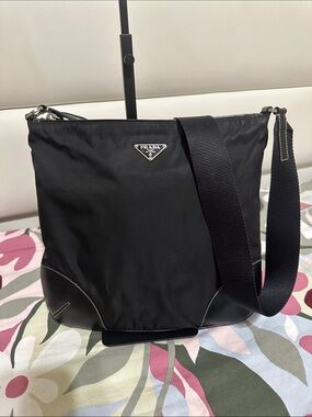 Prada  Unisex Black Nylon Crossbody Bag
